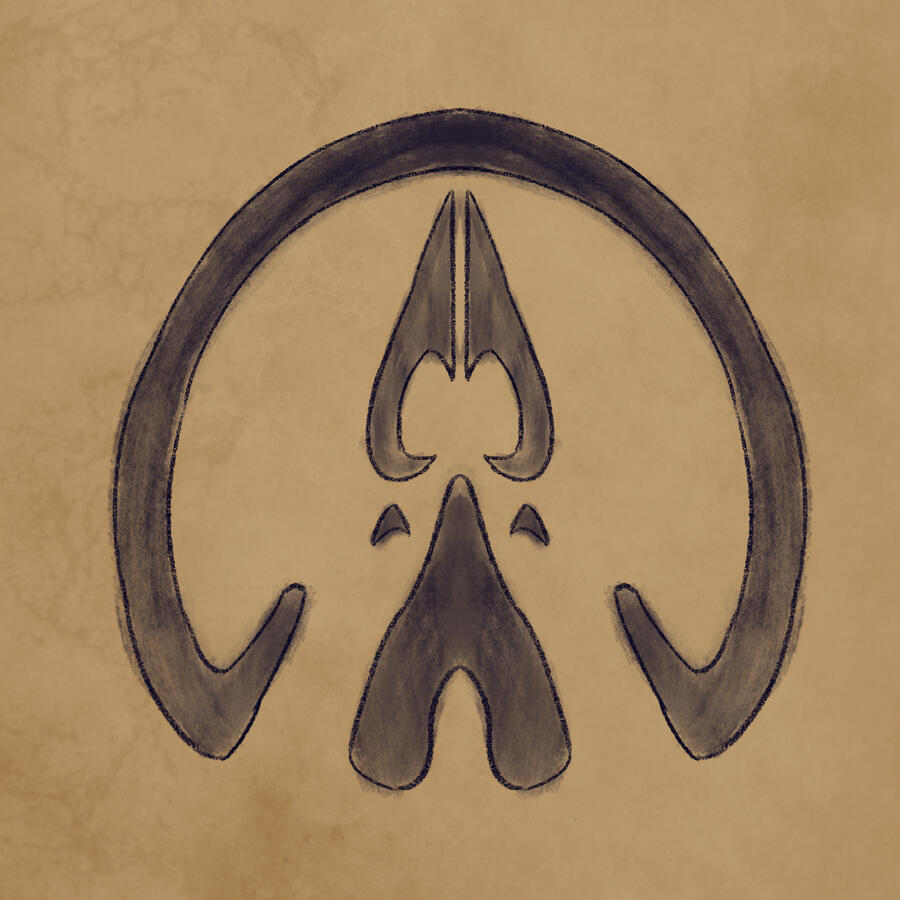 Raik-Tash Family Crest - Two hoof prints; a shire horse surrounding a musk deer's hoof print. Represents the union of the two parents.